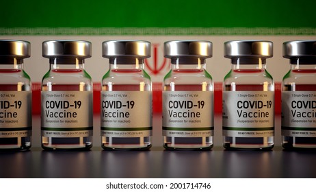 Covid Vaccine Bottles With The Iran Flag In The Background Corona Vaccine Ampules In Front Of A Iranian Flag