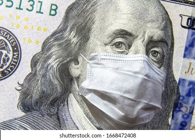 COVID-19 affects stock market, 100 US dollar money bill with face mask. World economy hit by coronavirus outbreak. Concept of crash, pandemic, business, global recession, corona and monkey pox virus. - Shutterstock ID 1668472408