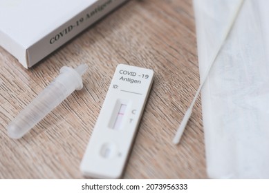 Covid-19 antigen test kit on a table, Tested for Covid-19 with a nasal swab. Rapid Antigen Test during Coronavirus Pandemic