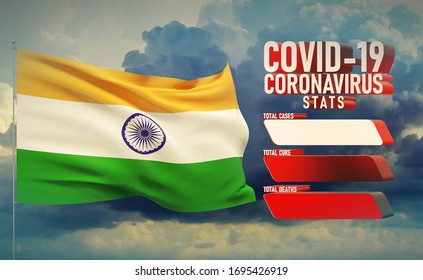 COVID-19 Coronavirus 2019-nCov Statistics Update - table letter typography copy space concept with flag of India. 3D illustration. - Powered by Shutterstock