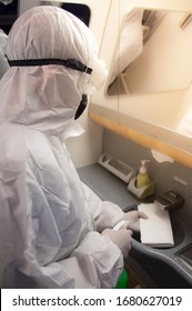 Covid-19 Or Coronavirus Disease Precautions By Airline From Deep Cleaning Of The Aircraft Cabin And All Interior Including Lavatory 
