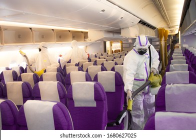 Covid-19 Or Coronavirus Disease Precautions By Airline From Deep Cleaning Of The Aircraft Cabin And All Interior Including Lavatory 
