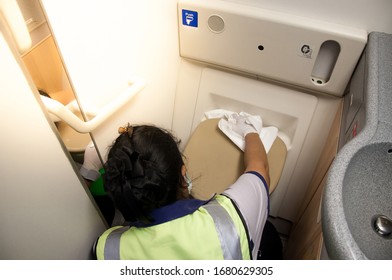 Covid-19 Or Coronavirus Disease Precautions By Airline From Deep Cleaning Of The Aircraft Cabin And All Interior Including Lavatory 
