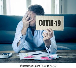 COVID-19 Global Economic Recession. Depressed Man Desperate Not Able To Pay Rent And Expenses. Worker Affected By Global Economic Recession Amid To Coronavirus Job Losses And Financial Impact.