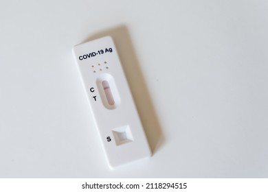 Covid-19 Rapid Antigen Test Cassette With Negative Result Of Rapid Diagnostic Test. Self Testing At Home