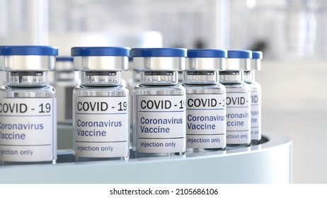 Covid-19 Sars-cov-2 Mass Production Of Coronavirus Vaccine,a Machine Pours The Vaccine. 3D Render