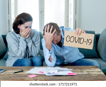COVID-19 Shutdowns, Economic recession. Stressed couple having financial problems needing help paying bills mortgage rent and expenses due to job loss and business closed amid coronavirus outbreak.