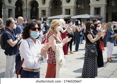 Covid-19 Tribute Applause To Health Personnel Of The Hospital. FlashMob. Parma, Italy - May 2020