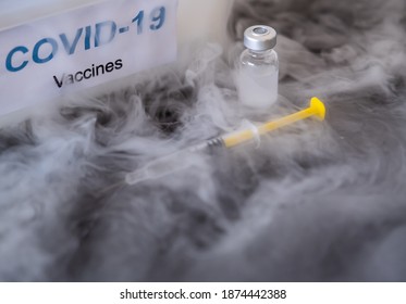 Covid-19 Vaccine Of The Freezer. Healthcare And Medical Concept