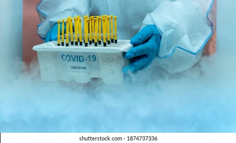 Covid-19 Vaccine Tray In Ultra-cold Freezer.