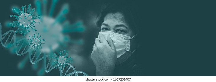 Covid-19 virus of Coronavirus concept.Senior old woman wearing mask for protect virus and cough with Covid-19 India.Indian old woman banner.variants virus delta, alpha, beta, gamma.omicron variants. - Powered by Shutterstock