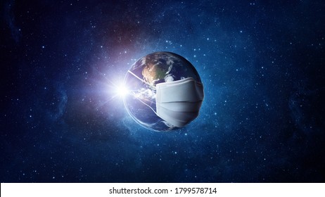 covid-19. world covid. Planet Earth with face mask protect covid-19.  Concept of fight against epidemic and climate change. - Powered by Shutterstock