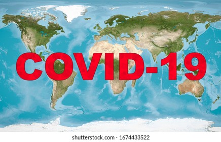 COVID-19 coronavirus pandémie, nom COVID-19 sur la carte mondiale. Épidémie de coronavirus SRAS-CoV-2 dans le monde. La propagation rapide du virus corona mortel sur la planète. Éléments de cette image fournis par la NASA.