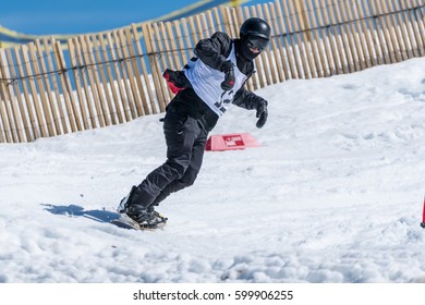 COVILHA, PORTUGAL - MARCH 11, 2017:  Manuel Mendes During The National Snowboard  Championships At Serra Da Estrela, Covilha, Portugal.