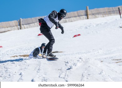 COVILHA, PORTUGAL - MARCH 11, 2017:  Manuel Mendes During The National Snowboard  Championships At Serra Da Estrela, Covilha, Portugal.