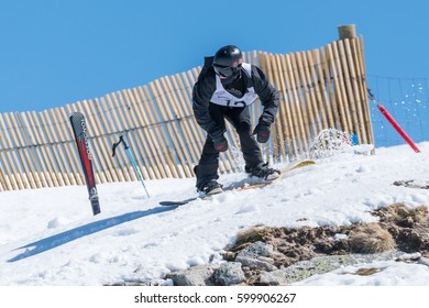 COVILHA, PORTUGAL - MARCH 11, 2017:  Manuel Mendes During The National Snowboard  Championships At Serra Da Estrela, Covilha, Portugal.