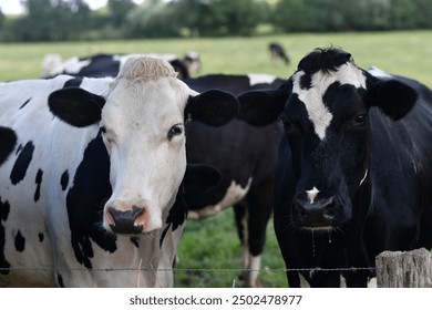 Cow on a summer pasture. Herd of cows grazing in Alps. Holstein cows on summer pasture. Mature cow at grass field. Cows eating grass at pasture. Cow Farm. Cows grazing at pasture. - Powered by Shutterstock