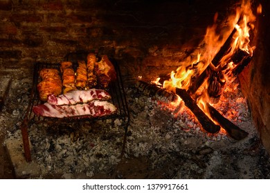 Cow ribs meat grilled,cooked with wood fire, La Pampa, Argentina