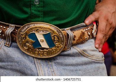 cowboy belt with Guatemalan artisan buckle TRANSLATE: My heart Guatemala