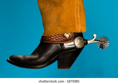 Cowboy Boot & Spur With Leather Chaps