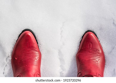 cowboy or cowgirl western style boots in the snow