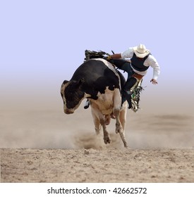 Cowboy Falling off a Bull isolayed with clipping path