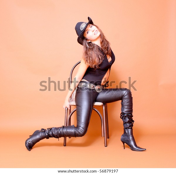 girl wearing leather pants