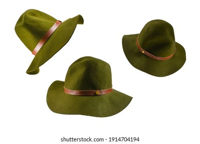 Cowboy green hat isolated on white background. 