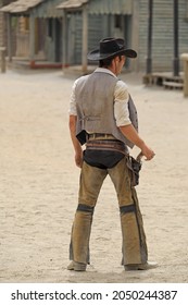 Cowboy With Pistol Making A Duel In The Street Poblado Del Occidental Western Almería

