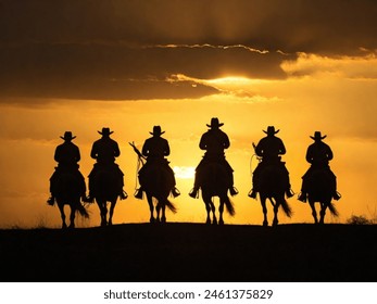 Cowboy silhouette Cowboys on horseback silhouetted by