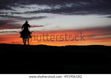 Cowboy silhouette on a horse during nice sunset