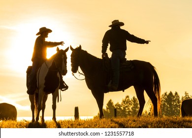 Cowboys On Horses, Sunrise, British Colombia, Canada