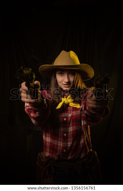 Cowgirl Girl Cowboy Hat Yellow Light Stock Photo 1356156761 | Shutterstock