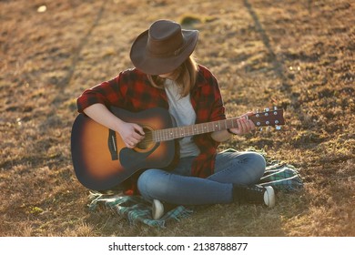 Cowgirl Guitar Sunset Stock Photo 2138788877 | Shutterstock