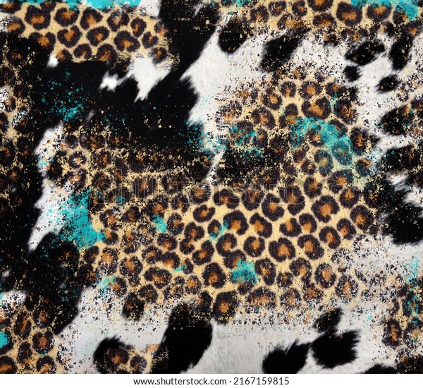 cowhide leopard\
print mixed with a hint of\
blue