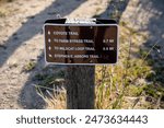 Coyote Trailhead  sign at Rancho San Antonio County Park and Open Space Preserve, Rural nature preserve with 25 miles of hiking trails, plus a working farm and a model plane launch in Cupertino, CA