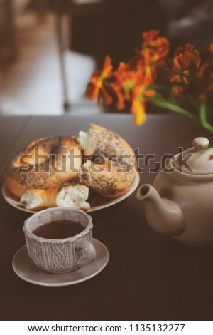 Image, Stock Photo cozy autumn breakfast on table in country house