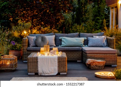 Cozy autumn evening on a modern designed terrace