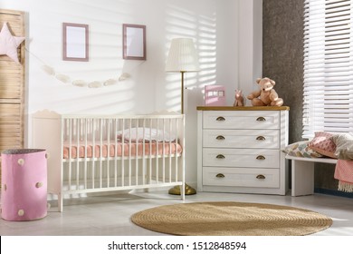 Cozy Baby Room Interior With Comfortable Crib
