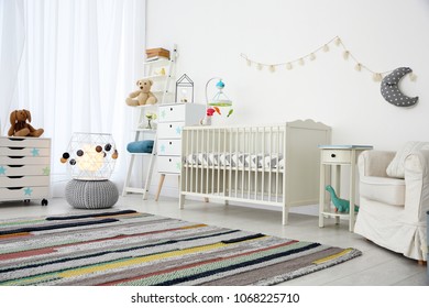 Cozy Baby Room Interior With Crib