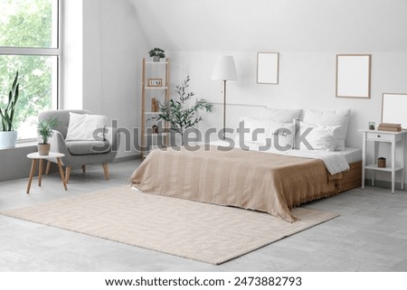 Similar – Image, Stock Photo Modern minimalist bedroom with natural light