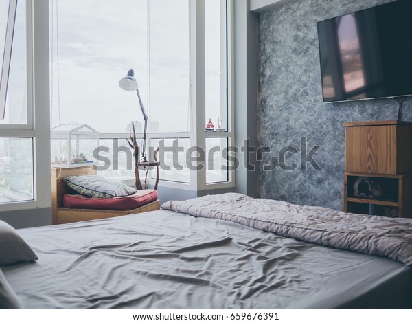 Cozy Bedroom Apartment Light Big Windows Stock Photo Edit