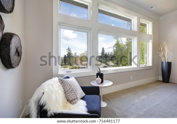 Cozy Bedroom Furnished Blue Reading Chair Stock Photo Edit