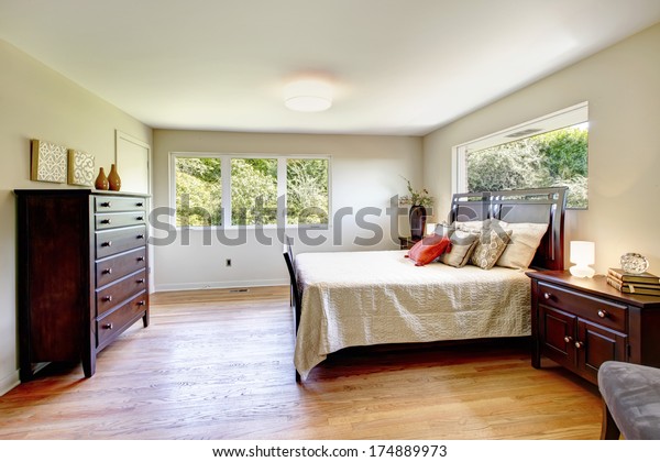 Cozy Bedroom Hardwood Floor Furnished Dark Stock Photo Edit Now