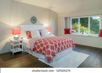 Cozy Bedroom Interior In Beige / Orange.