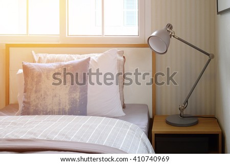 Cozy Bedroom Interior Pillows Reading Lamp Stock Photo Edit