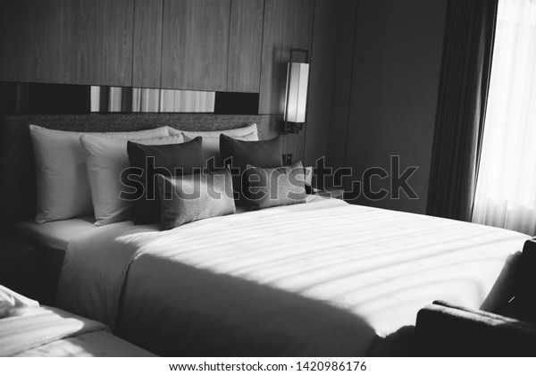 Cozy Bedroom Sunlight Black White Photography Stock Image