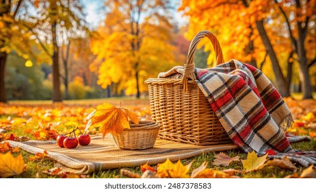 Cozy blanket draped over a picnic basket - Powered by Shutterstock