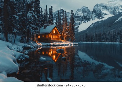 Cozy Cabin by the Bank of a Snowy River. - Powered by Shutterstock