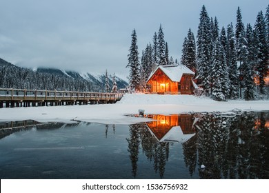 Cozy Cabin in Canada during fall and winter emerald lake waterton lakes national park - Powered by Shutterstock